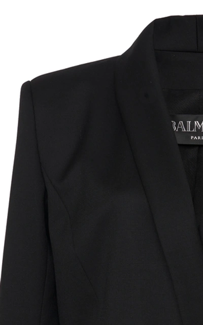 Shop Balmain Padded-shoulder Buttoned Crepe Jacket In Black