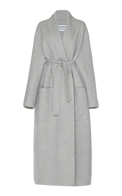 Shop Loewe Belted Wool Coat In Grey