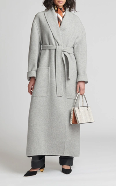 Shop Loewe Belted Wool Coat In Grey