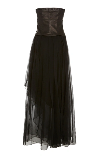 Shop Brunello Cucinelli Leather And Tulle Gown In Black