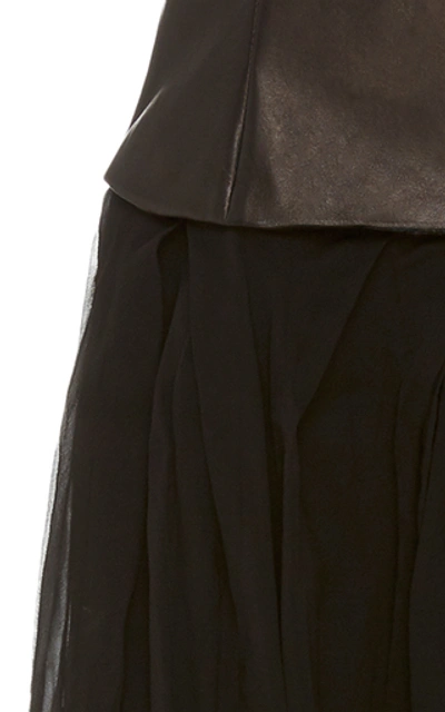 Shop Brunello Cucinelli Leather And Tulle Gown In Black