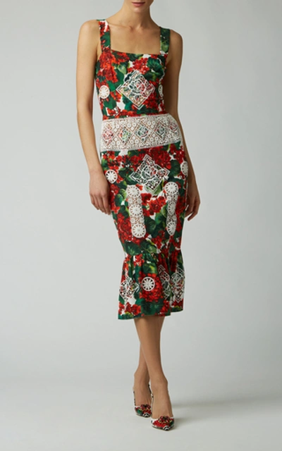 Shop Dolce & Gabbana Floral-print Cotton-blend Midi Dress