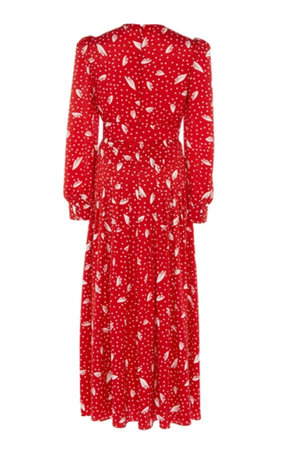 Shop Alessandra Rich Printed Silk Crepe De Chine Midi Dress In Red