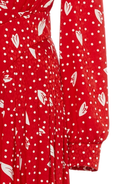 Shop Alessandra Rich Printed Silk Crepe De Chine Midi Dress In Red