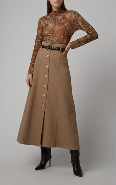 Shop Nanushka Roja A-line Denim Midi Skirt In Neutral