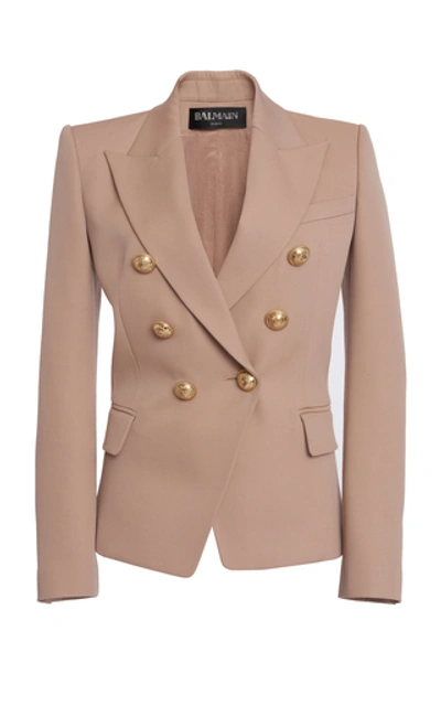 Shop Balmain Double-breasted Buttoned Wool Blazer In Neutral