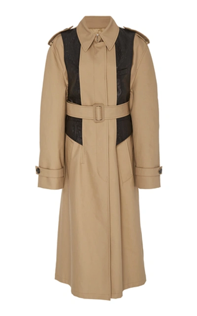 Shop Alexander Wang Leather-paneled Cotton-blend Trench Coat  In Neutral