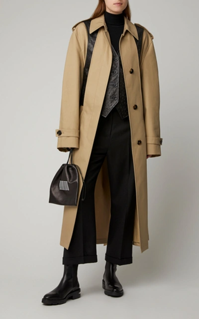 Shop Alexander Wang Leather-paneled Cotton-blend Trench Coat  In Neutral