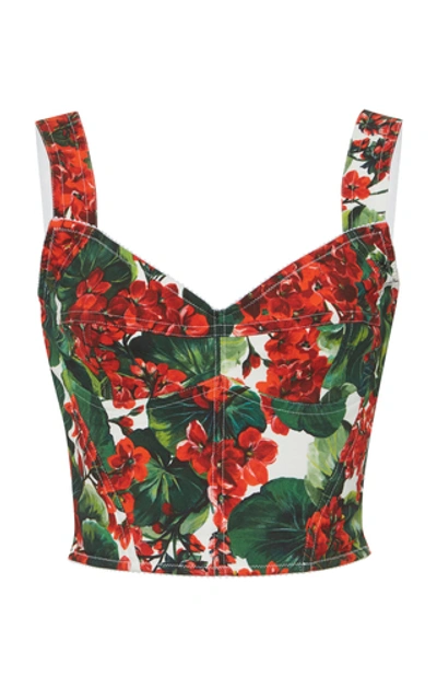 Shop Dolce & Gabbana Floral-print Stretch-twill Bra Top