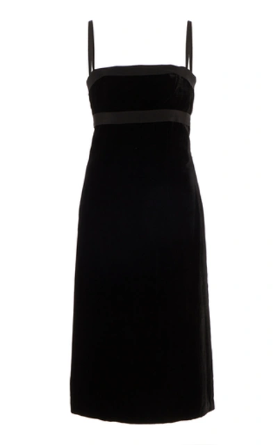 Shop Brock Collection Grosgrain-trimmed Velvet Midi Dress In Black