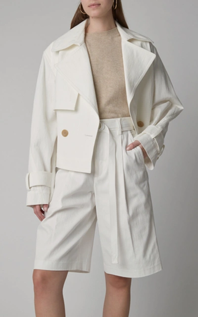 Shop Vince Cropped Belted Linen Jacket In White