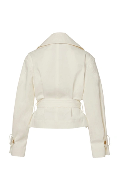 Shop Vince Cropped Belted Linen Jacket In White