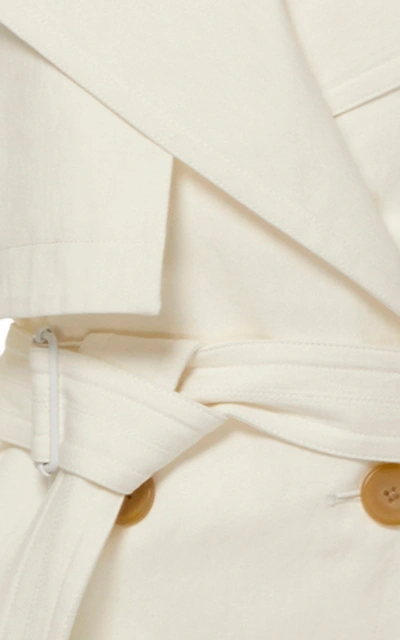 Shop Vince Cropped Belted Linen Jacket In White
