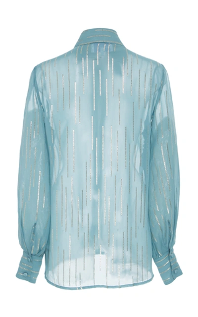 Shop Luisa Beccaria Silk-blend Chiffon Pussy Bow Blouse In Blue