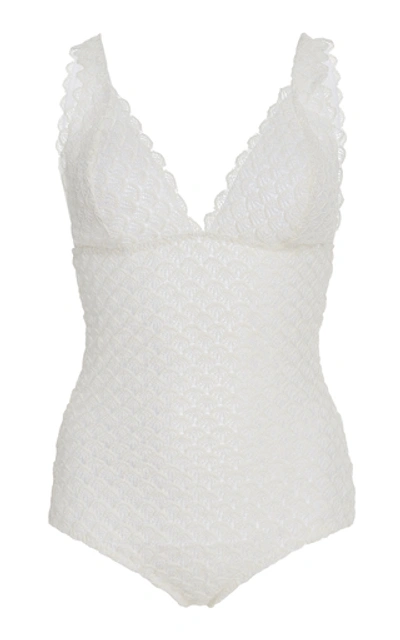 Shop Missoni Scalloped One-piece Swimsuit In White