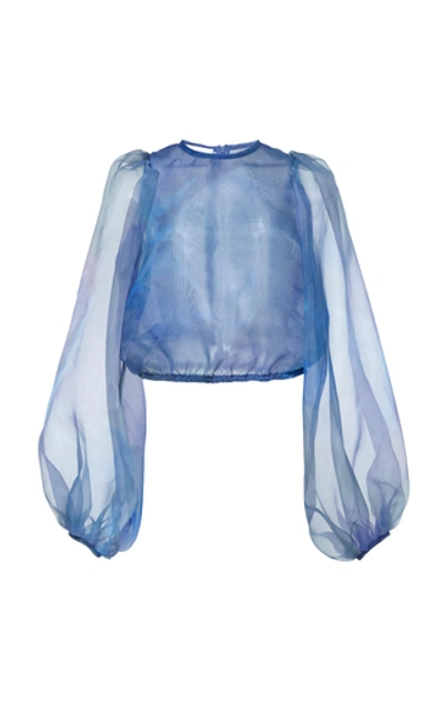 Shop Beaufille Nebula Semi Sheer Tulle Blouse In Blue