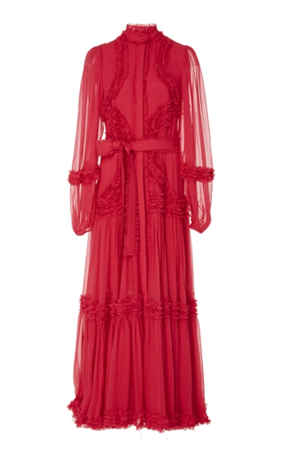 Shop Alexis Patrizia Ruffled Silk-chiffon Midi Dress In Pink