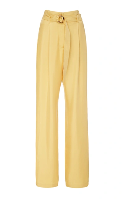 Shop Sally Lapointe Belted Silk Straight-leg Pants In Yellow