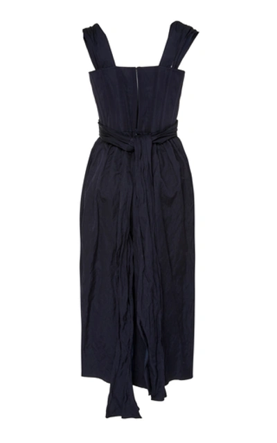 Shop Brock Collection Cotton-poplin Midi Dress In Navy