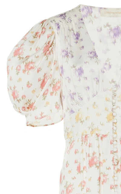 Shop Loveshackfancy Stacy Floral-print Silk Maxi Dress In Multi