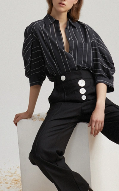 Shop Acler Knightley Striped Cotton-voile Shirt