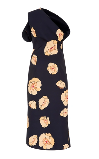 Shop Acler Crawford One-shoulder Printed Crepe Midi Dress In Floral