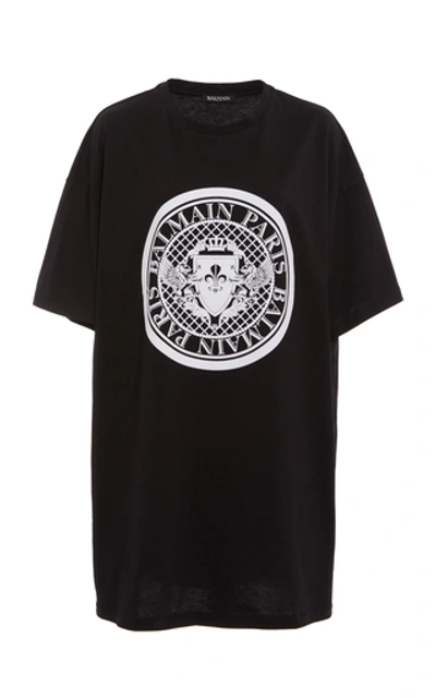 Shop Balmain Printed Cotton-jersey T-shirt In Black