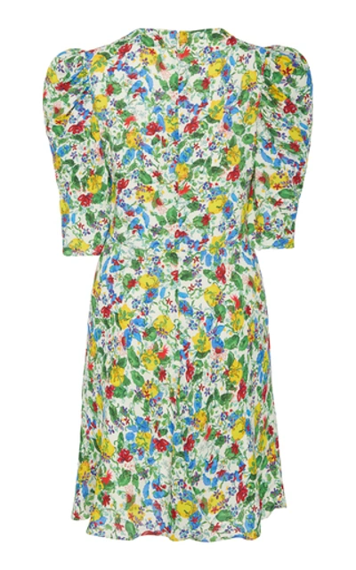 Shop Saloni Colette Floral-print Crepe Mini Dress In White