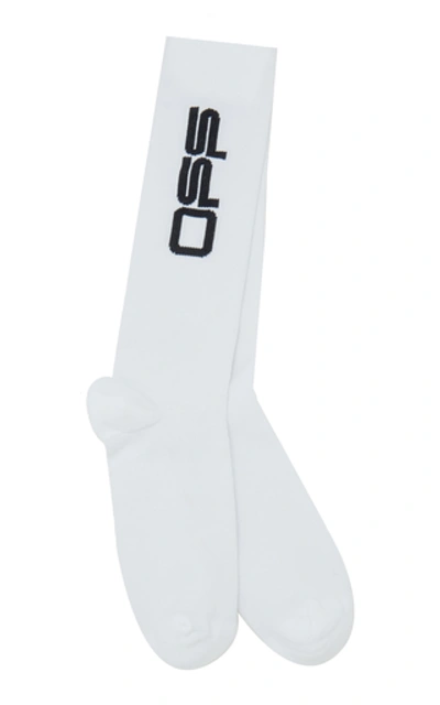 Shop Off-white Logo Print Crew Socks In White
