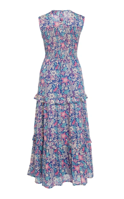 Shop Banjanan Iris Printed Cotton Midi Dress In Blue