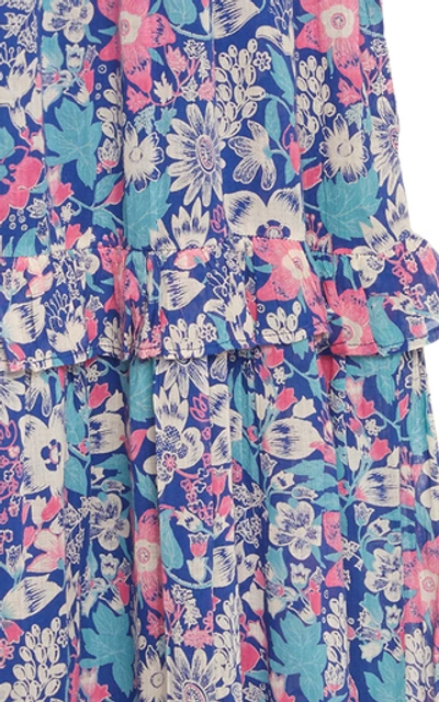 Shop Banjanan Iris Printed Cotton Midi Dress In Blue