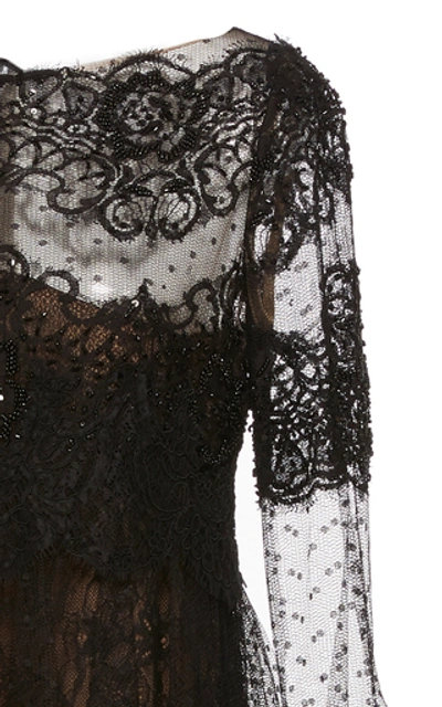 Shop Marchesa Point D'espirit Tulle And Lace Mini Dress In Black