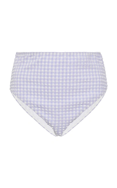 Shop Ganni Gingham Seersucker Bikini Briefs In Purple