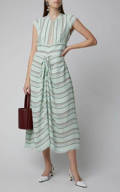 Shop Proenza Schouler Cut-out Striped Crepe Midi Dress