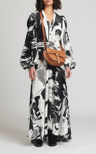 Shop Loewe Printed Silk-crepe Maxi Dress In Black/white