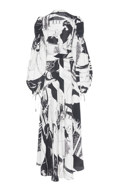 Shop Loewe Printed Silk-crepe Maxi Dress In Black/white