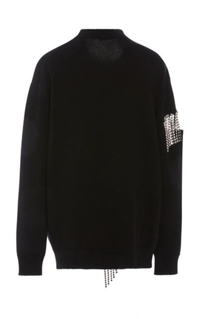 Shop Christopher Kane Fringed Crystal-embellished Wool Sweatshirt In Black