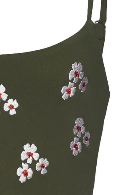 Shop Anemone Embroidered Tankini Top In Green