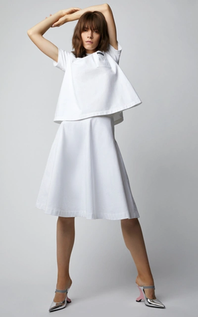 Shop Prada Pleated Cotton Midi Skirt In White