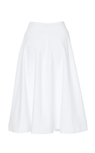 Shop Prada Pleated Cotton Midi Skirt In White