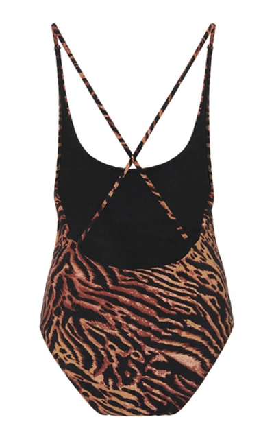 Shop Ganni Tiger-print Swimsuit In Animal