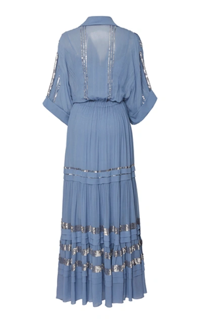 Shop Temperley London Sable Sequin-embellished Chiffon Midi Dress In Blue