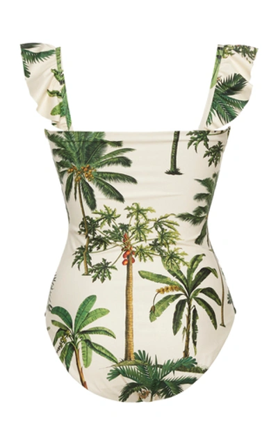 Shop Agua By Agua Bendita Nativa Palm Tree-print One-piece Swimsuit In Neutral