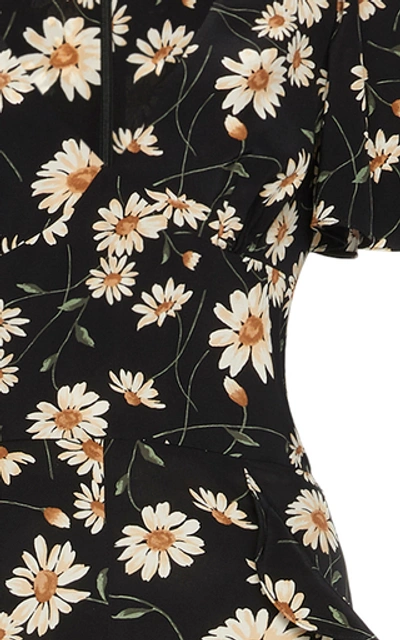 Shop Michael Kors Ruffled Floral-print Silk-crepe Jumpsuit In Black