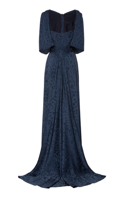 Shop Zac Posen Novelty Satin Back Printed Crepe Gown In Navy