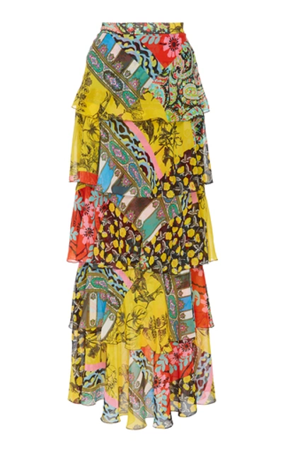 Shop Etro Norfolk Tiered Silk Maxi Skirt In Print