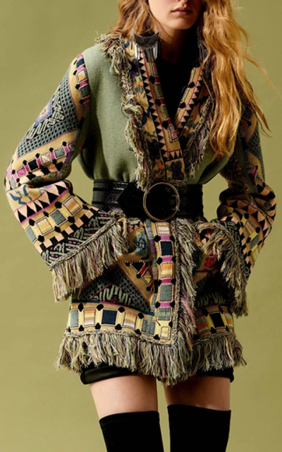 Shop Etro Fringed Wool-blend Jacket In Multi