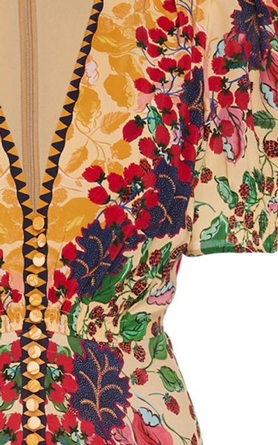Shop Saloni Lea Printed Silk-georgette Midi Dress In Floral