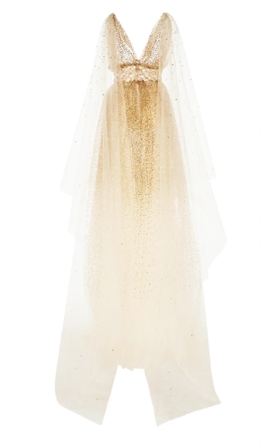 Shop Oscar De La Renta Crystal-embellished Tulle Gown In Neutral