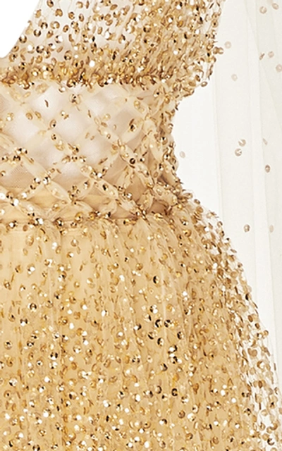 Shop Oscar De La Renta Crystal-embellished Tulle Gown In Neutral